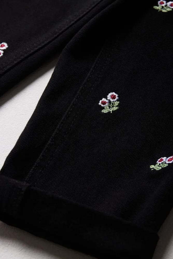 Embroidered Mini Mom Denim Jeans Black