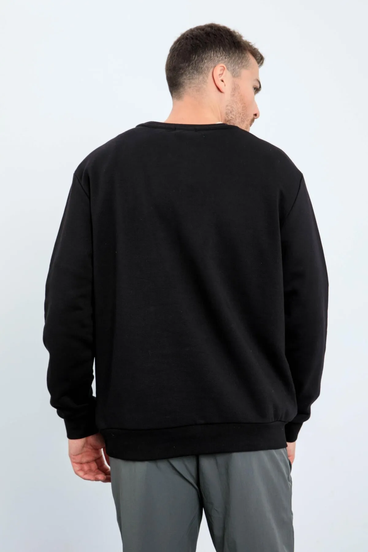 erkek yazi baskili o yaka rahat form sweatshirt - 88037