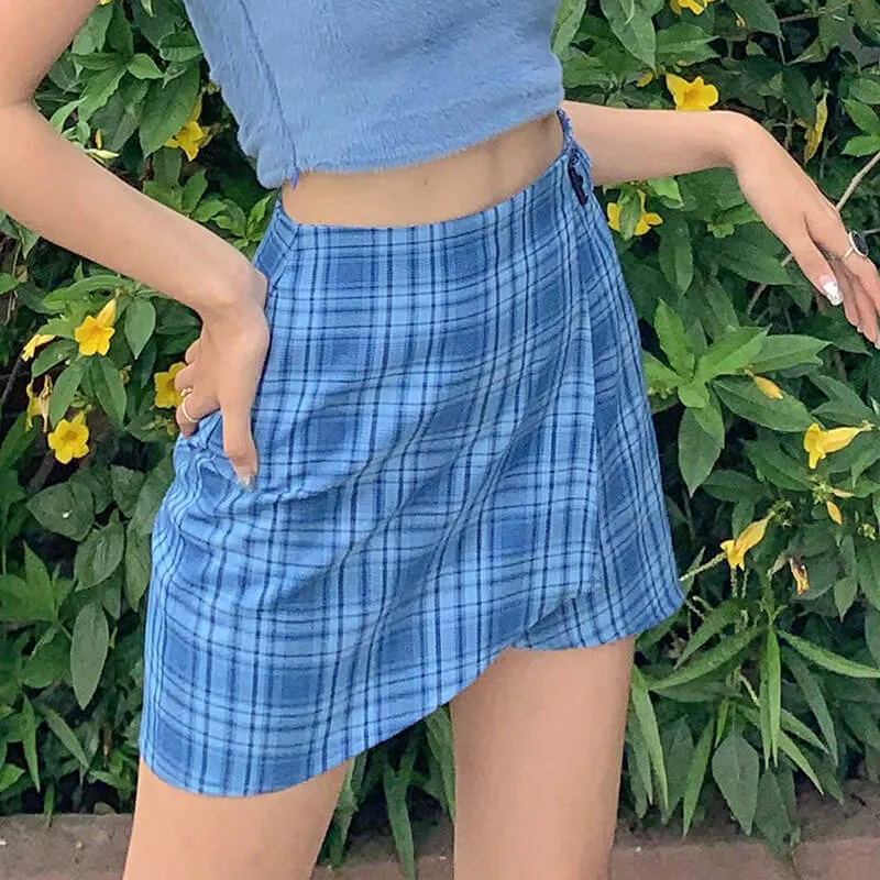 Fashion Blue Plaid Bodycon Mini Skirts