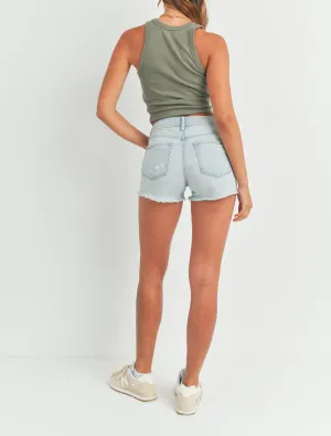 Flying High Distressed High Waisted Light Denim Shorts