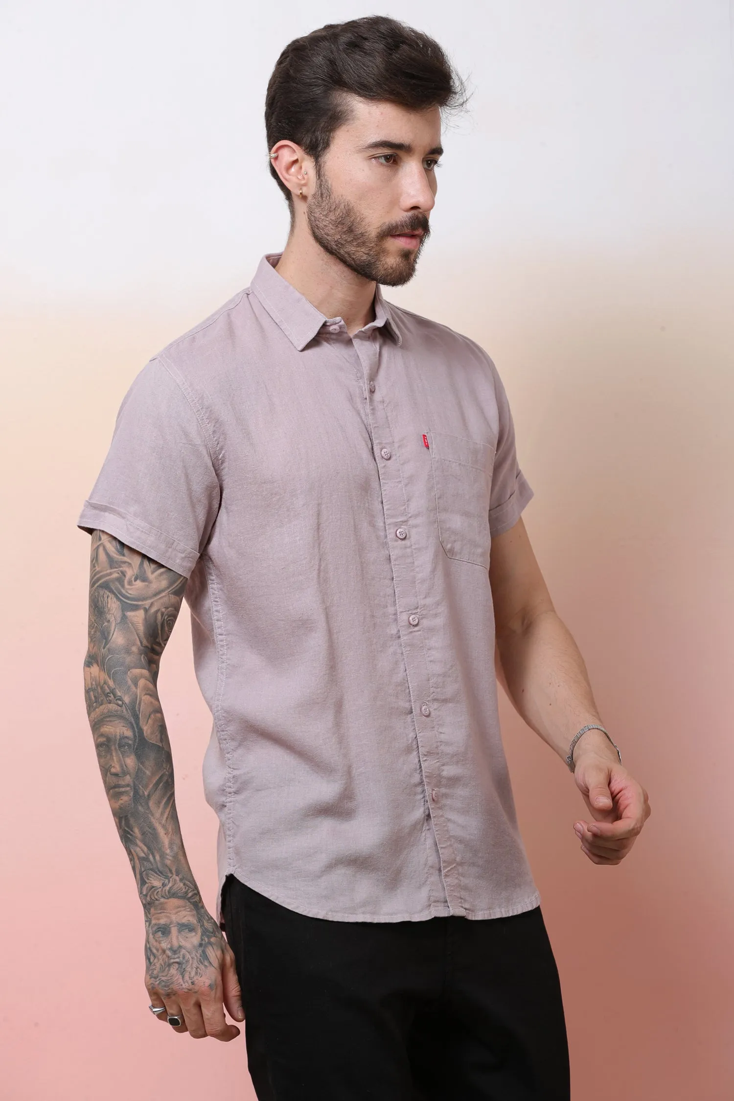 Halfsleeve Peach Linen Plain Shirt