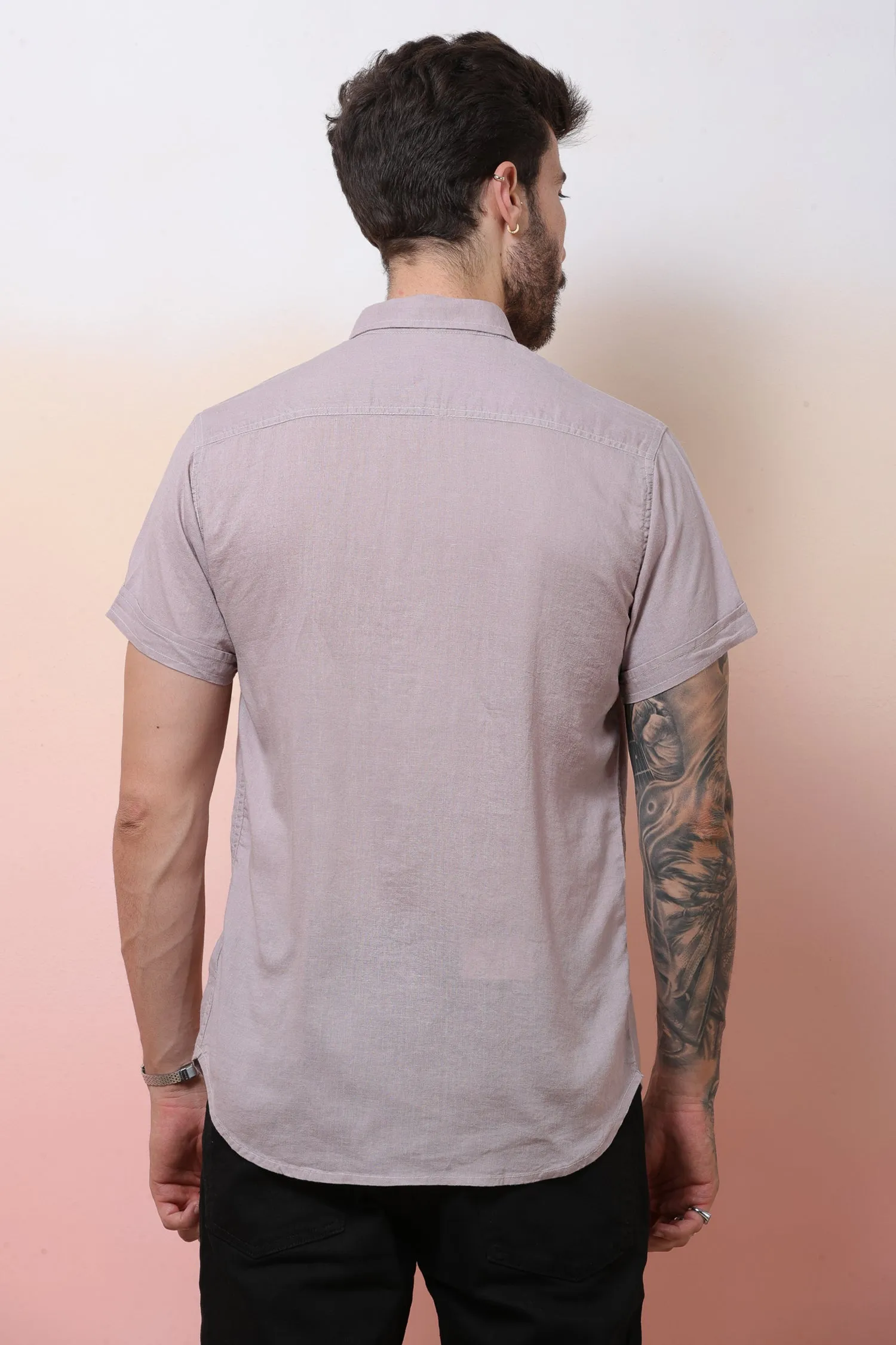 Halfsleeve Peach Linen Plain Shirt