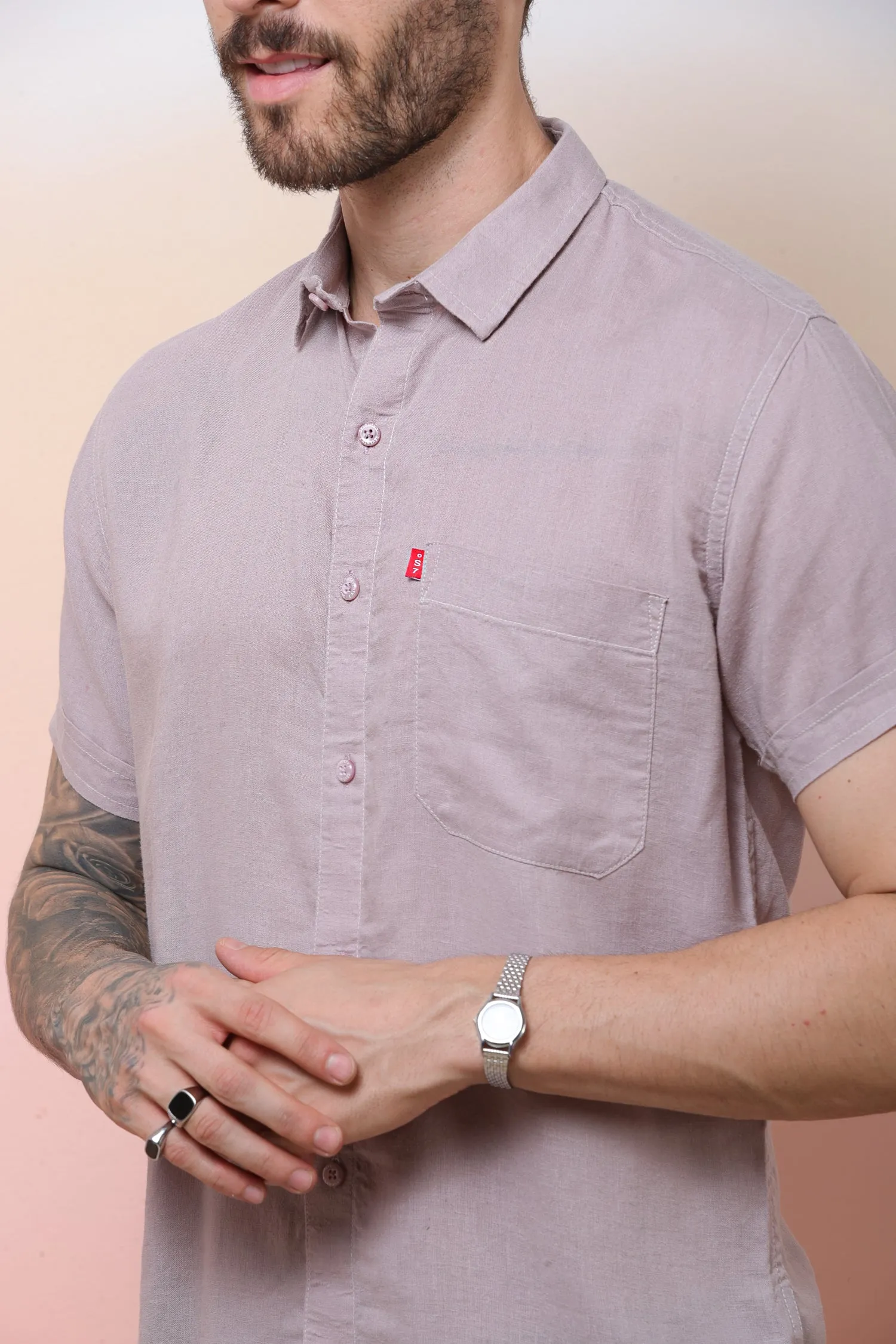 Halfsleeve Peach Linen Plain Shirt