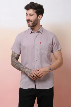 Halfsleeve Peach Linen Plain Shirt