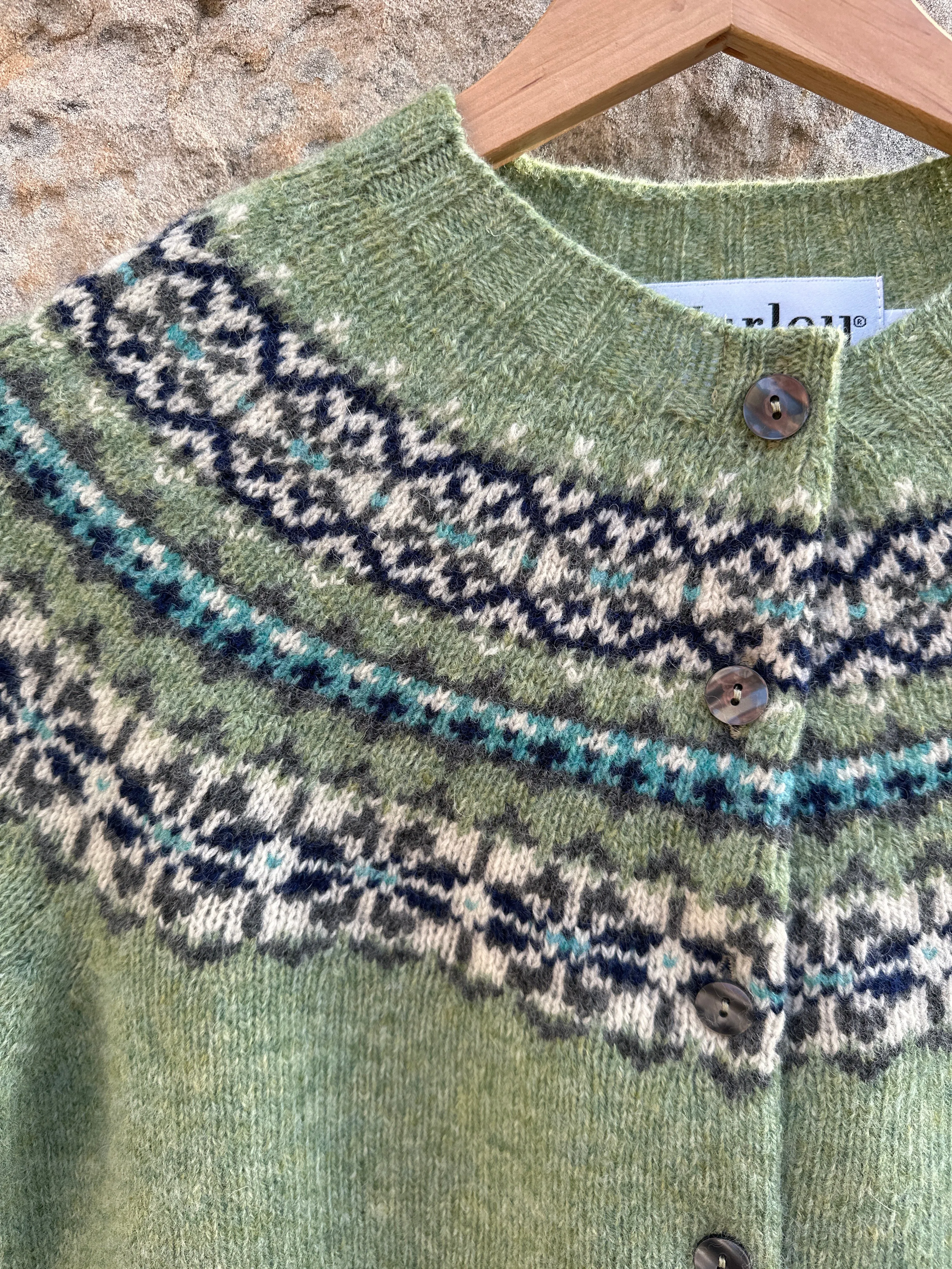 Harley Of Scotland Fairisle Cardigan In Jades Dairy