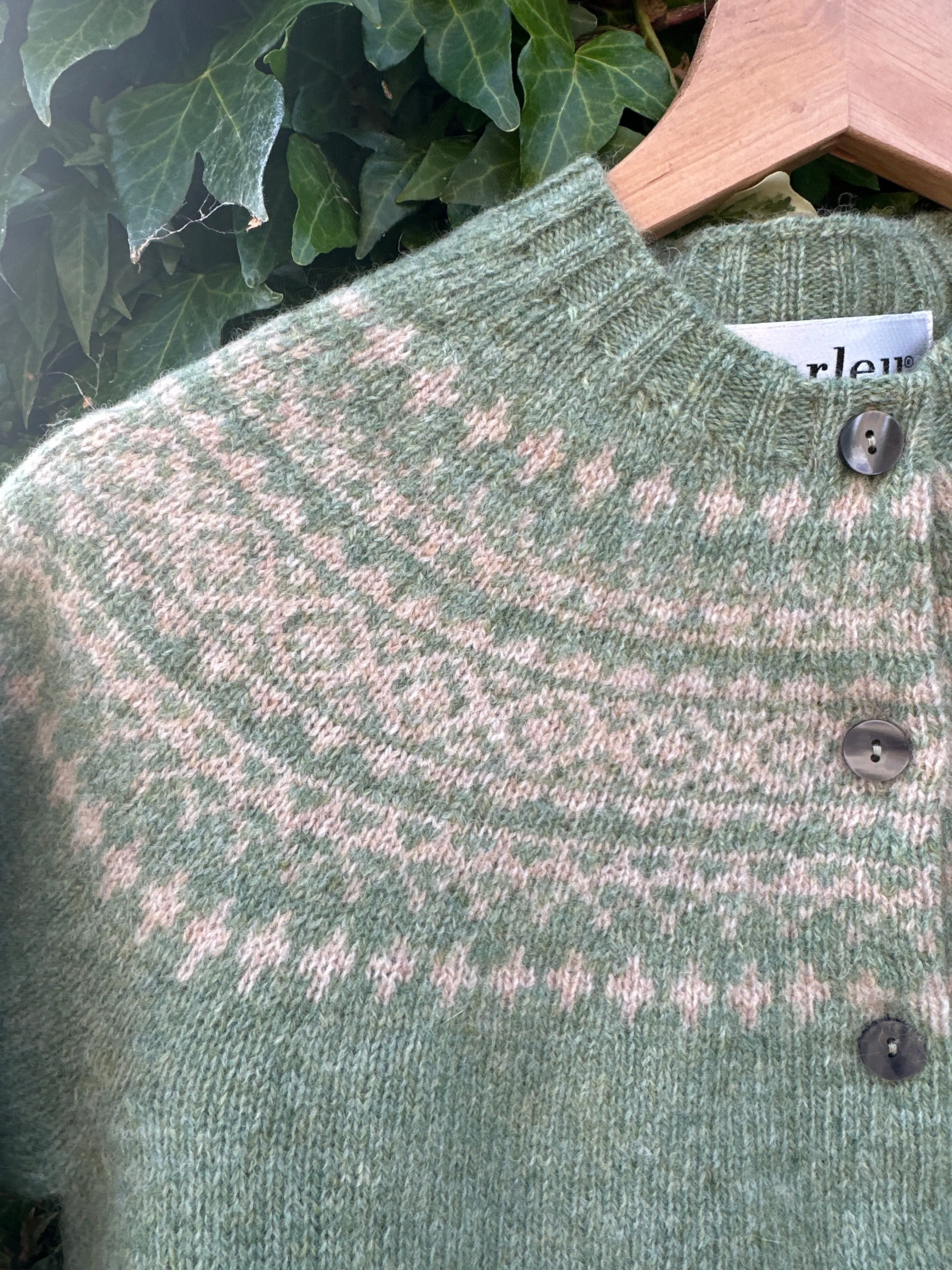 Harley Of Scotland Fairisle Cardigan In Jades Diary/Tusk