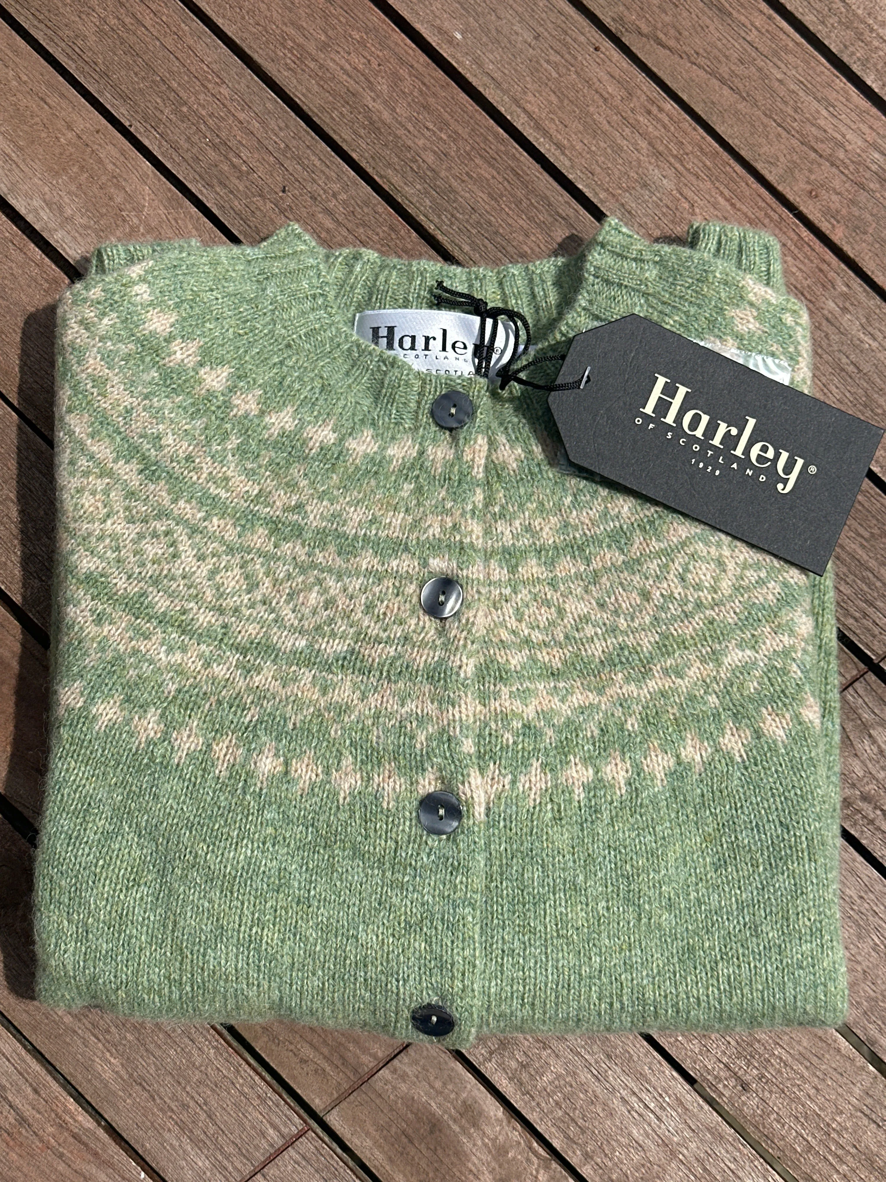 Harley Of Scotland Fairisle Cardigan In Jades Diary/Tusk