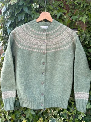 Harley Of Scotland Fairisle Cardigan In Jades Diary/Tusk