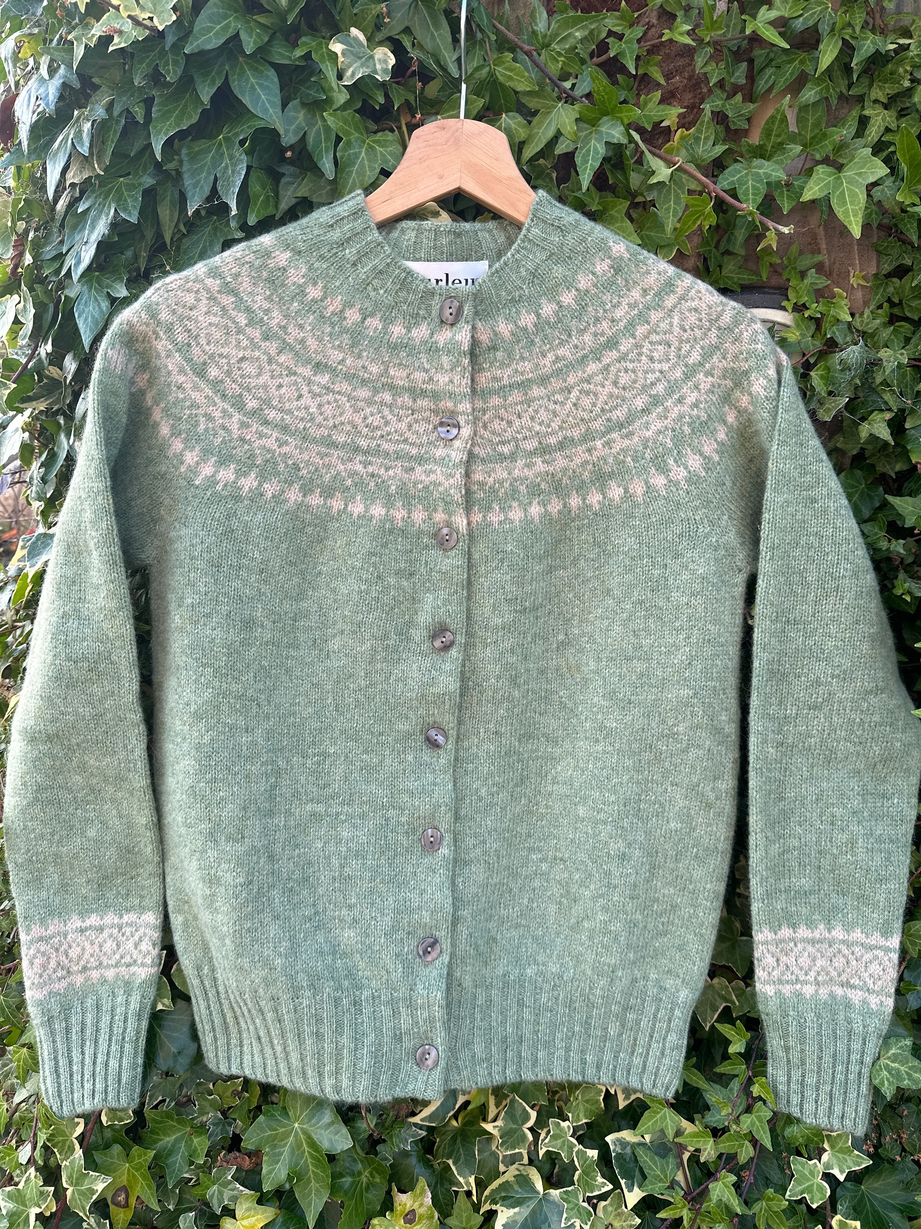 Harley Of Scotland Fairisle Cardigan In Jades Diary/Tusk