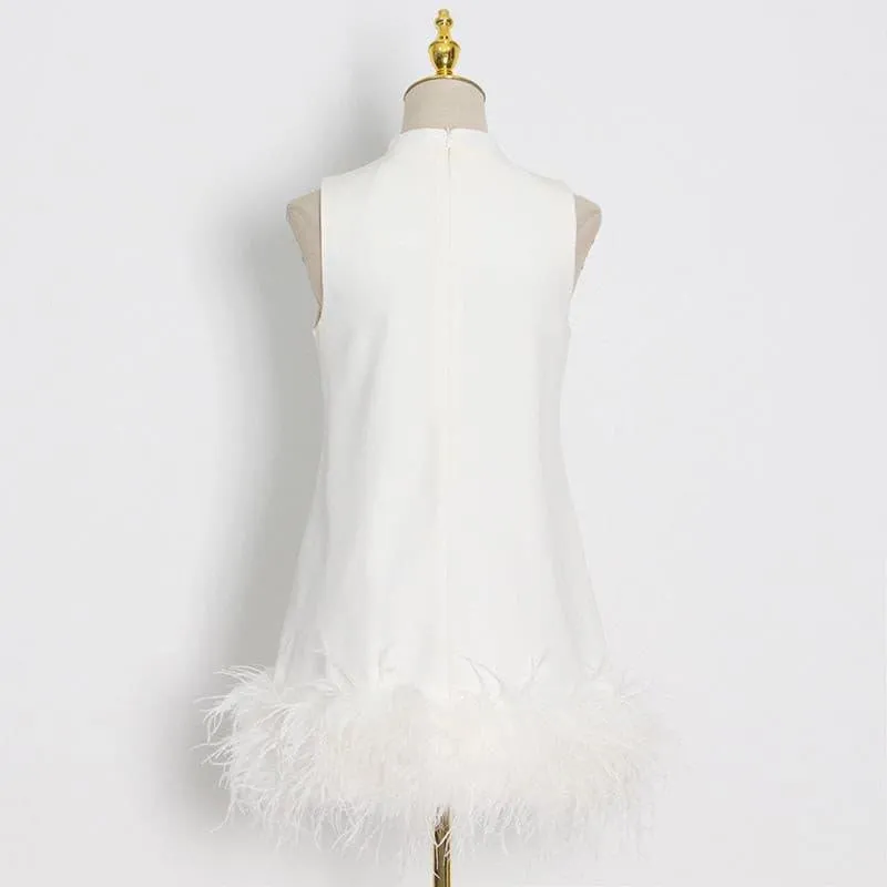 High collar Apricot mini dress