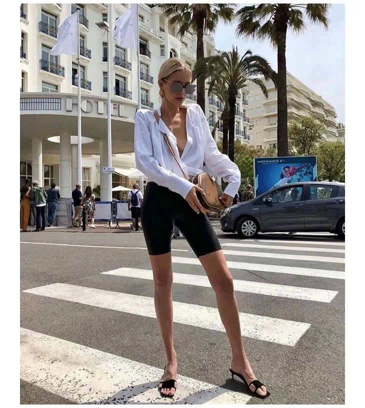 High Waist Denim Shorts MidThigh - Skinny Fit