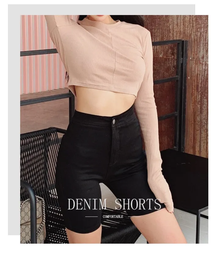 High Waist Denim Shorts MidThigh - Skinny Fit