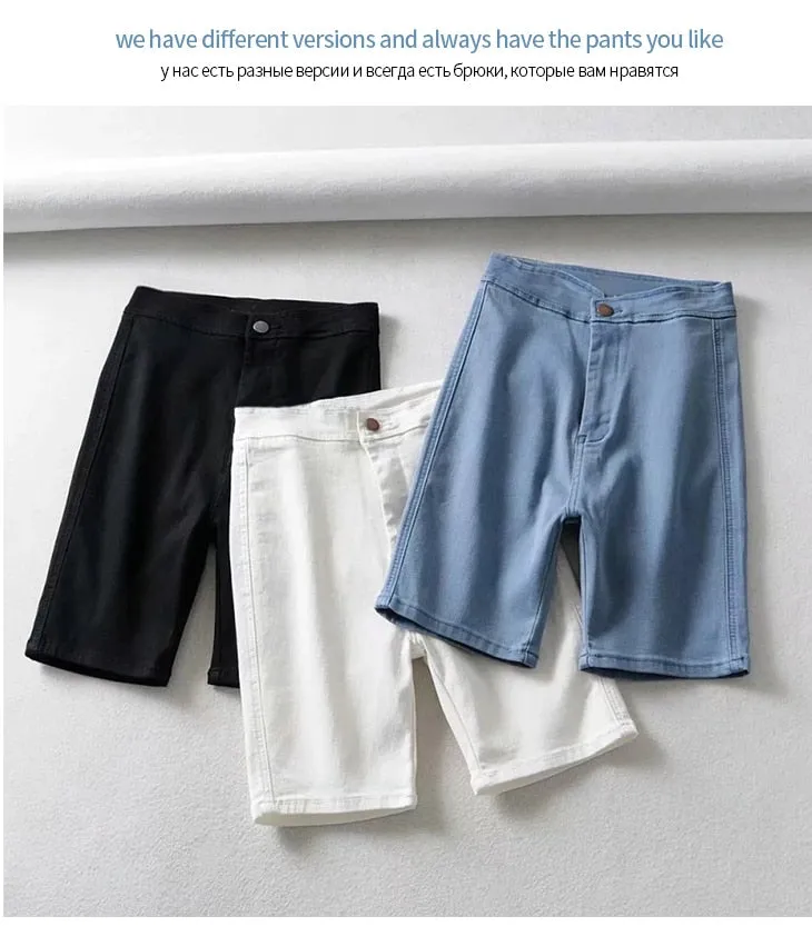 High Waist Denim Shorts MidThigh - Skinny Fit