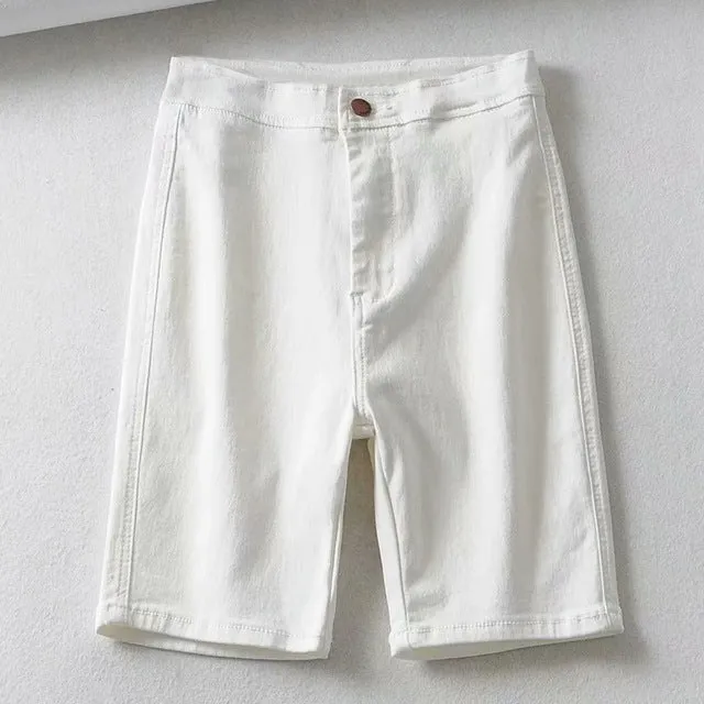 High Waist Denim Shorts MidThigh - Skinny Fit