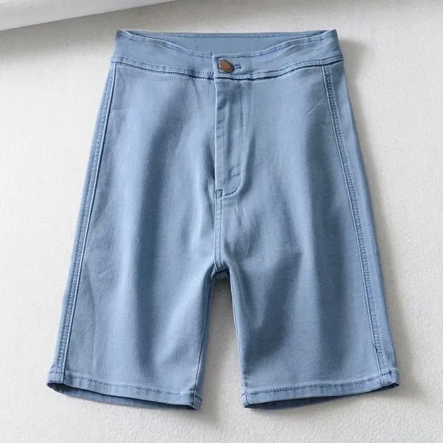 High Waist Denim Shorts MidThigh - Skinny Fit