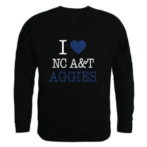 I Love North Carolina A&T State University Aggies Fleece Crewneck Pullover Sweatshirt