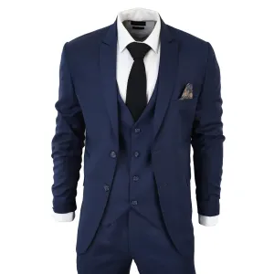 IM1 Men's Classic Plain Navy 3 Piece Suit
