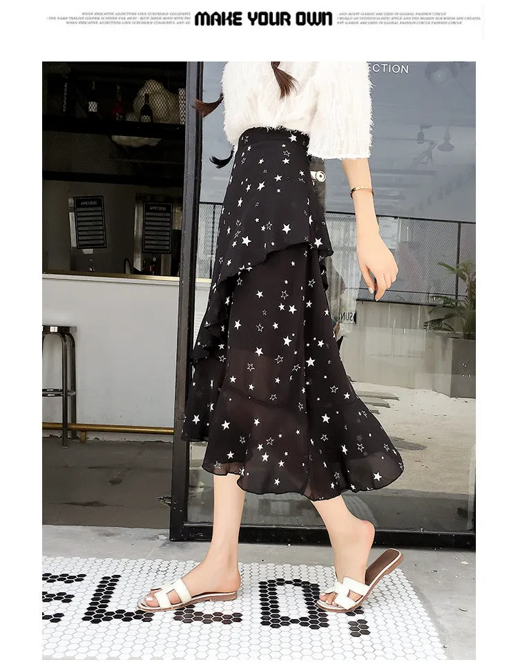 Irregular High Waist Floral Print Loose Tee-length Mermaid Skirt
