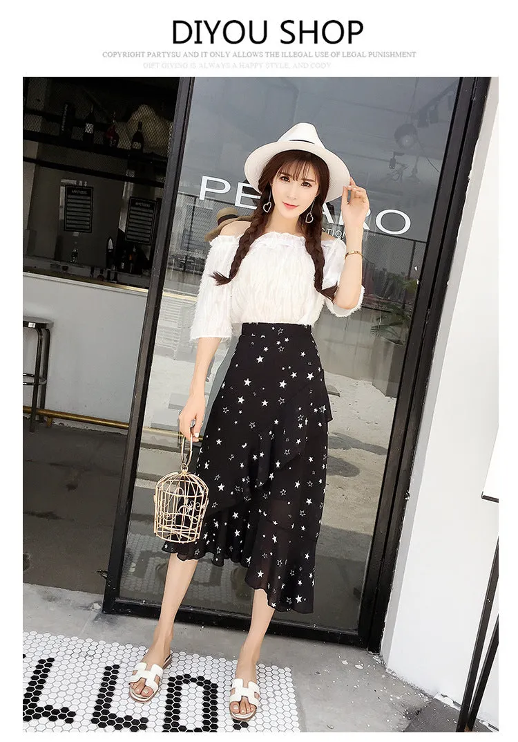Irregular High Waist Floral Print Loose Tee-length Mermaid Skirt