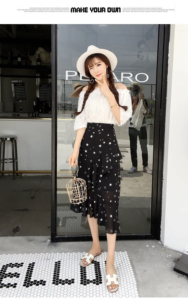 Irregular High Waist Floral Print Loose Tee-length Mermaid Skirt