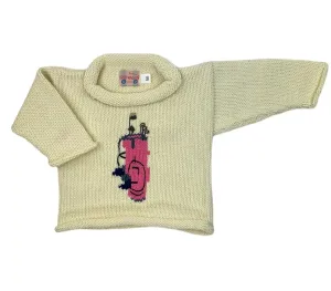 Ivory Pink Golf Bag Roll Neck Sweater
