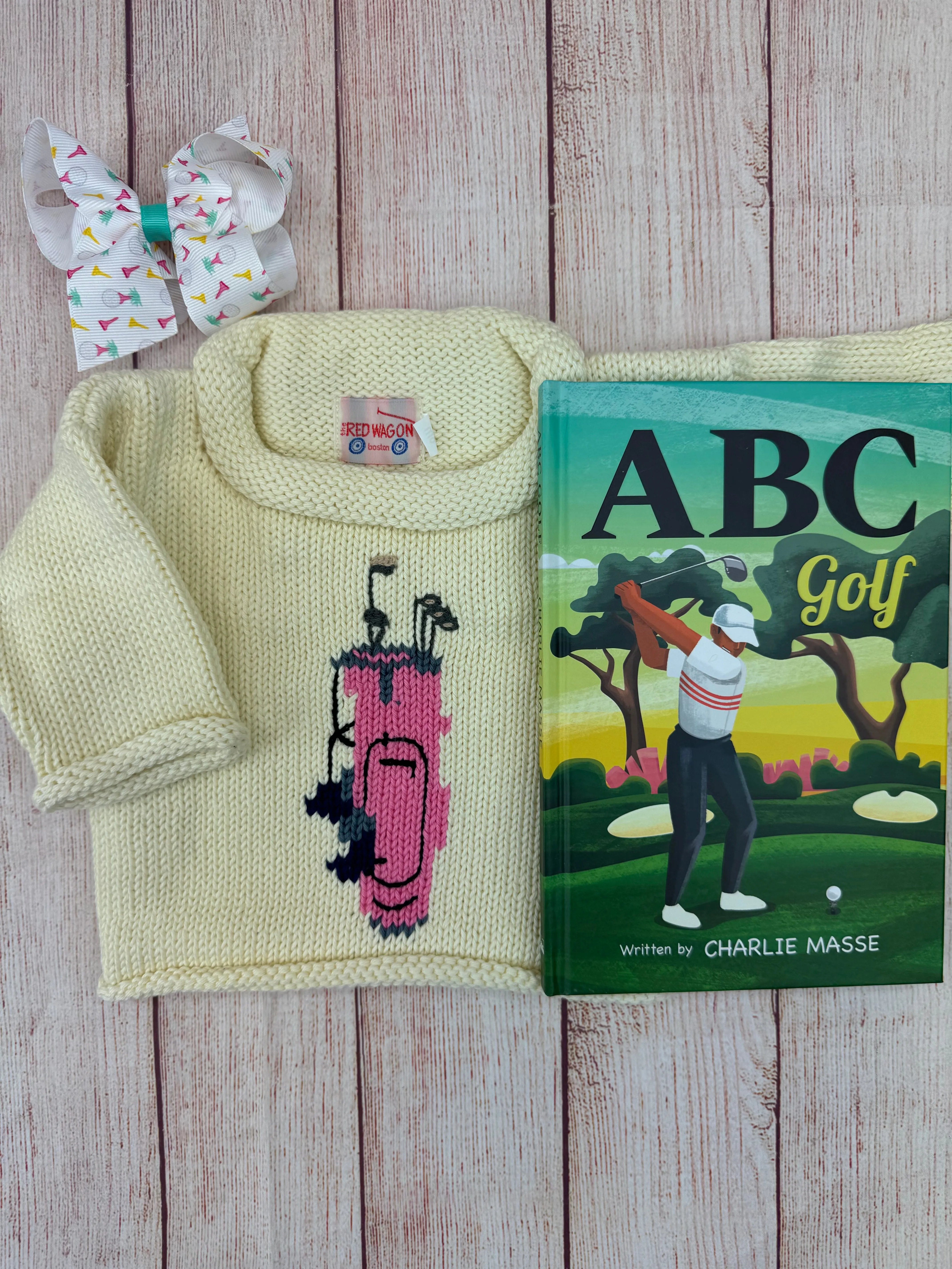 Ivory Pink Golf Bag Roll Neck Sweater