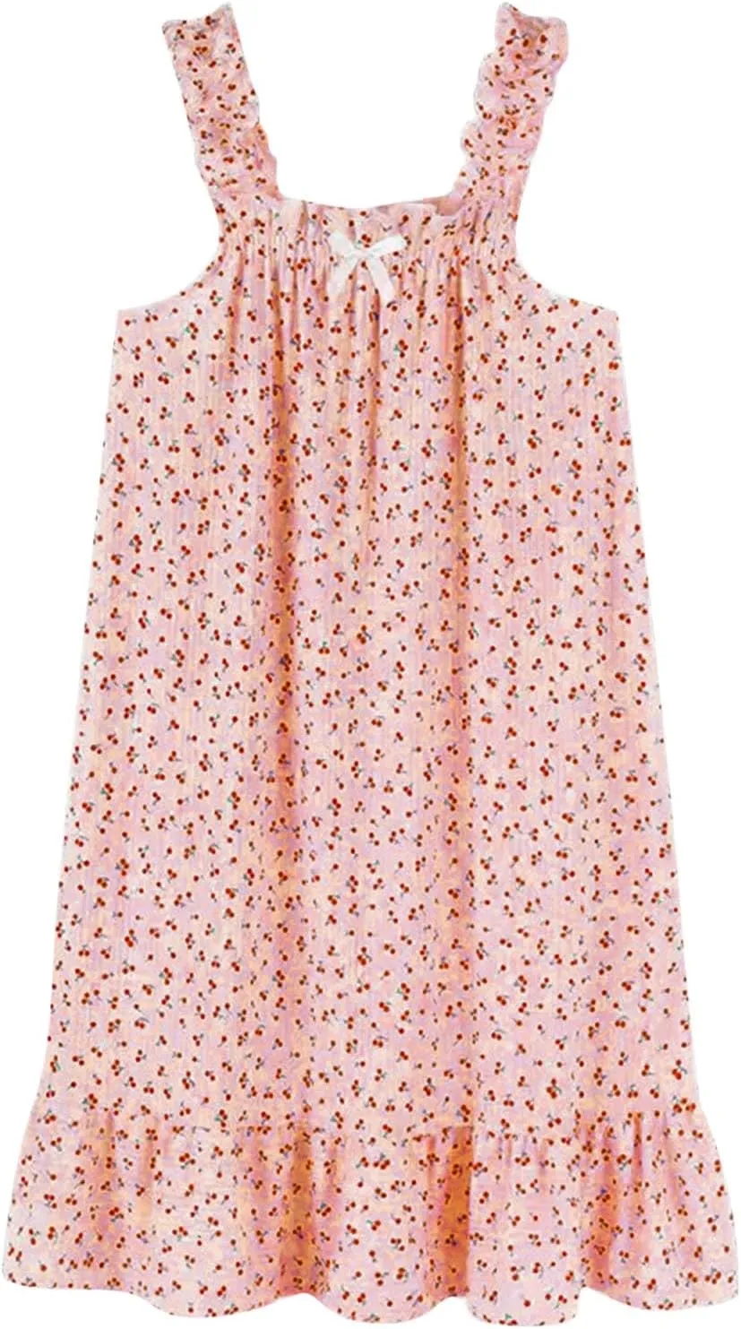 Ladies Summer Dress Sleeveless Flowy A Line Cami Dress Floral Print Suspenders Nightdress Cute Midi Pajamas Dress