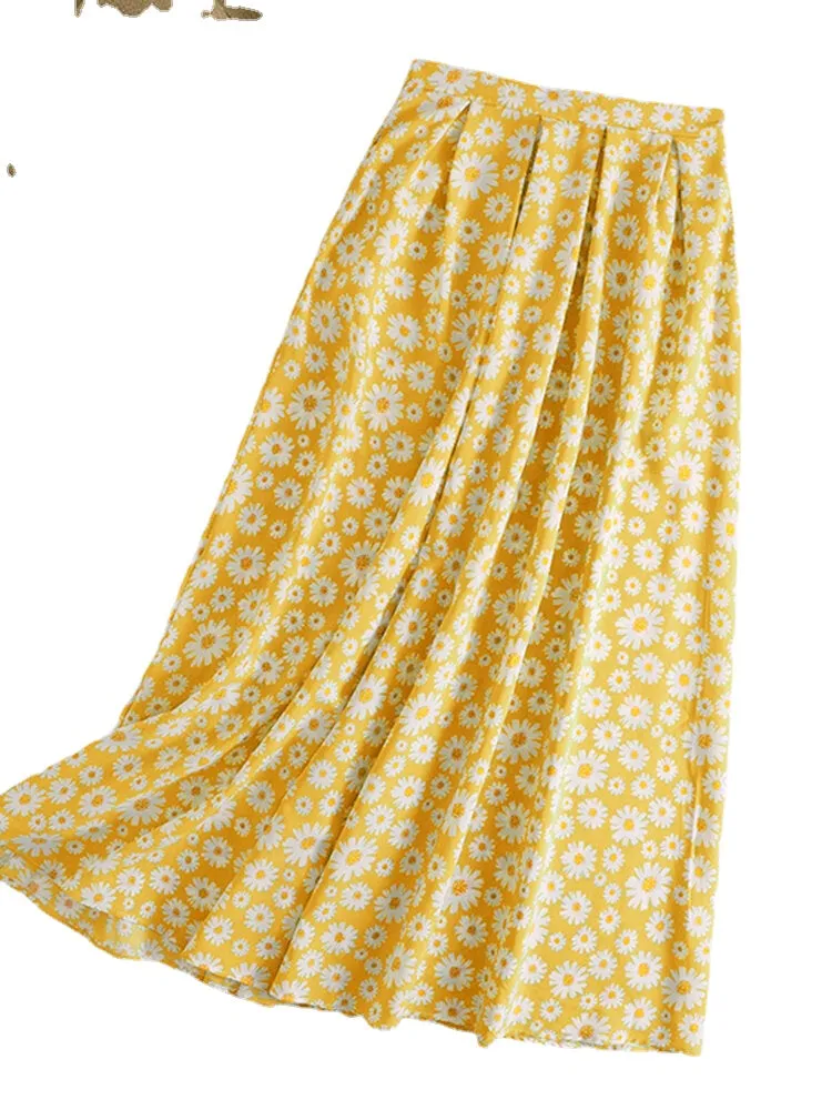 Leisure Floral Pleats Back Zipper Summer Skirts For Women