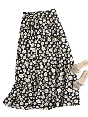 Leisure Floral Pleats Back Zipper Summer Skirts For Women