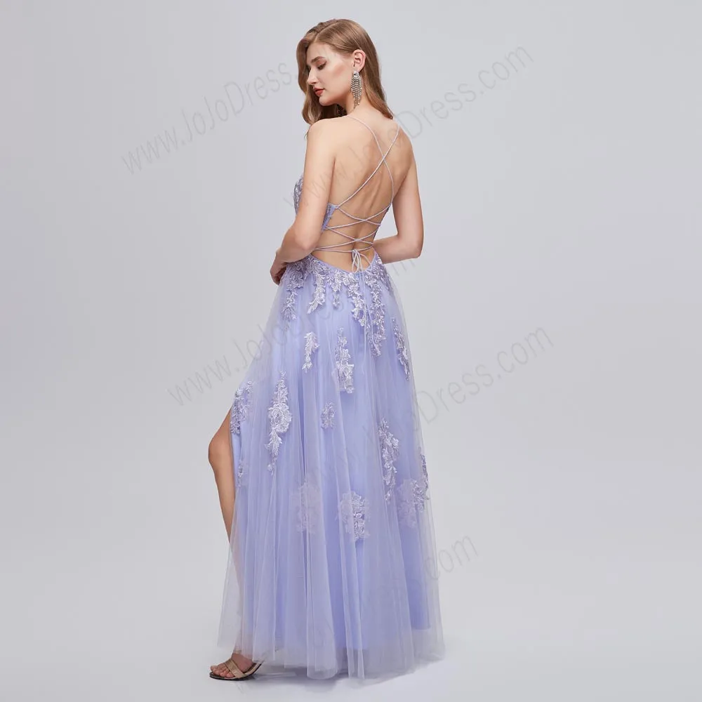 Lilac Purple Lace Formal Prom Evening Dress EN5201