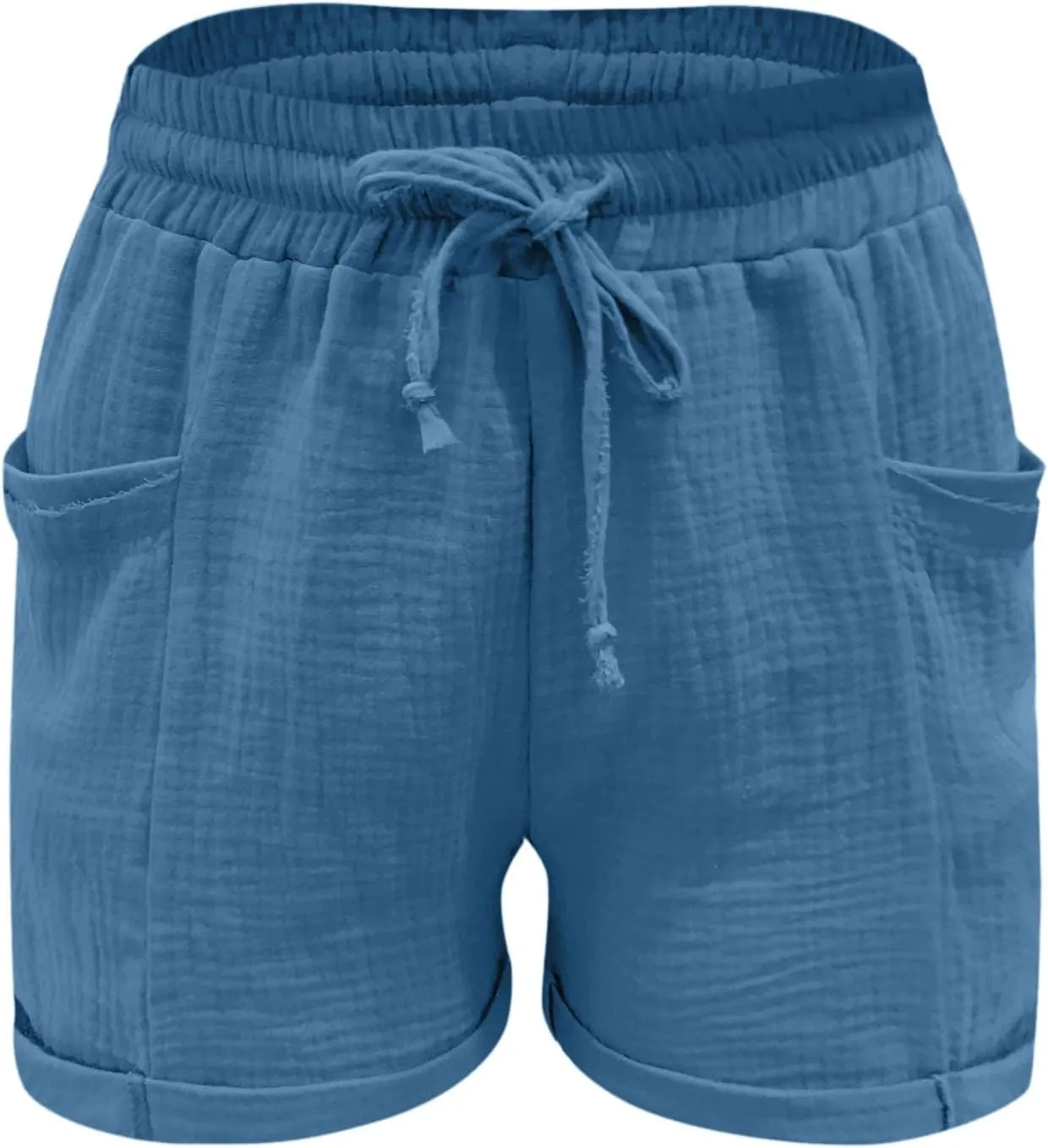 Linen Shorts for Women Casual Drawstring Elastic Waist Summer Shorts Wide Leg Lightweight Flowy Lounge Short with Pockets