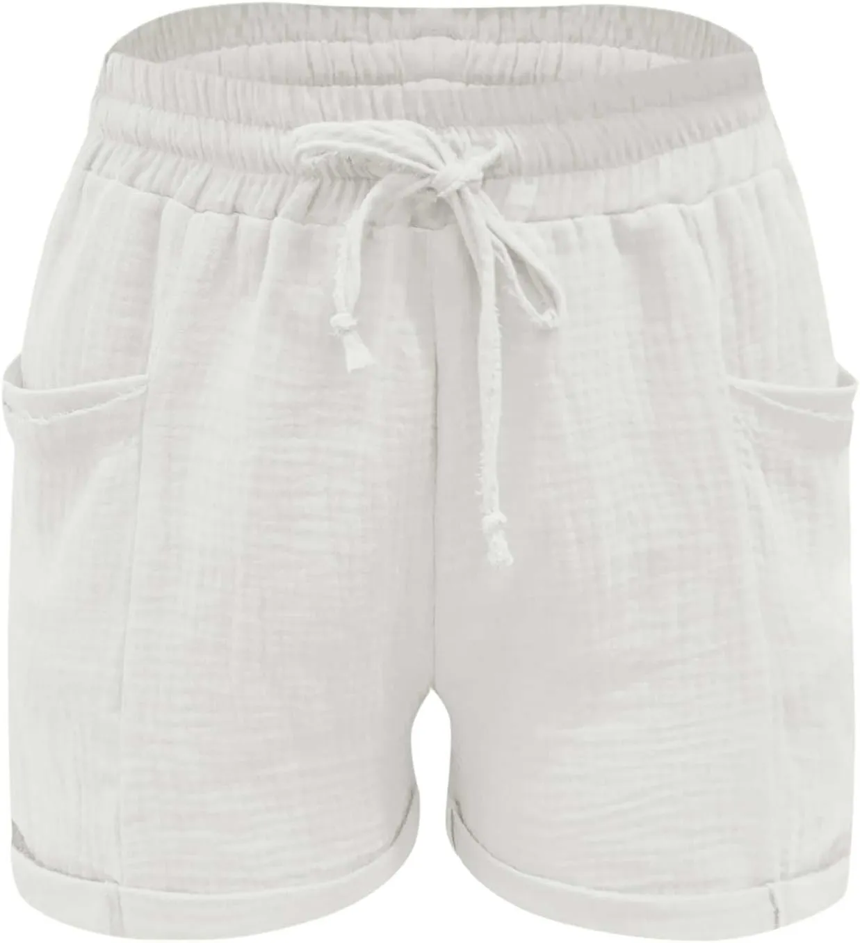 Linen Shorts for Women Casual Drawstring Elastic Waist Summer Shorts Wide Leg Lightweight Flowy Lounge Short with Pockets