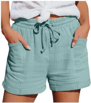 Linen Shorts for Women Casual Drawstring Elastic Waist Summer Shorts Wide Leg Lightweight Flowy Lounge Short with Pockets