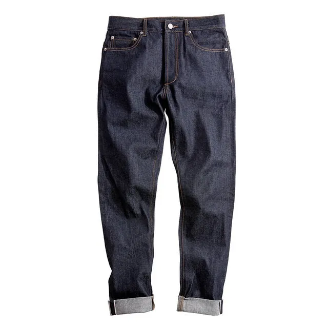 MADEN Men’s Big & Tall Regular Fit Straight Leg Raw Selvedge Denim Jeans Dark Blue