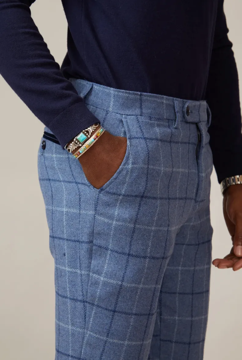 Marc Darcy Tweed Check Trousers - Blue (Up to 44" Waist)
