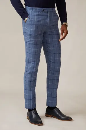 Marc Darcy Tweed Check Trousers - Blue (Up to 44" Waist)