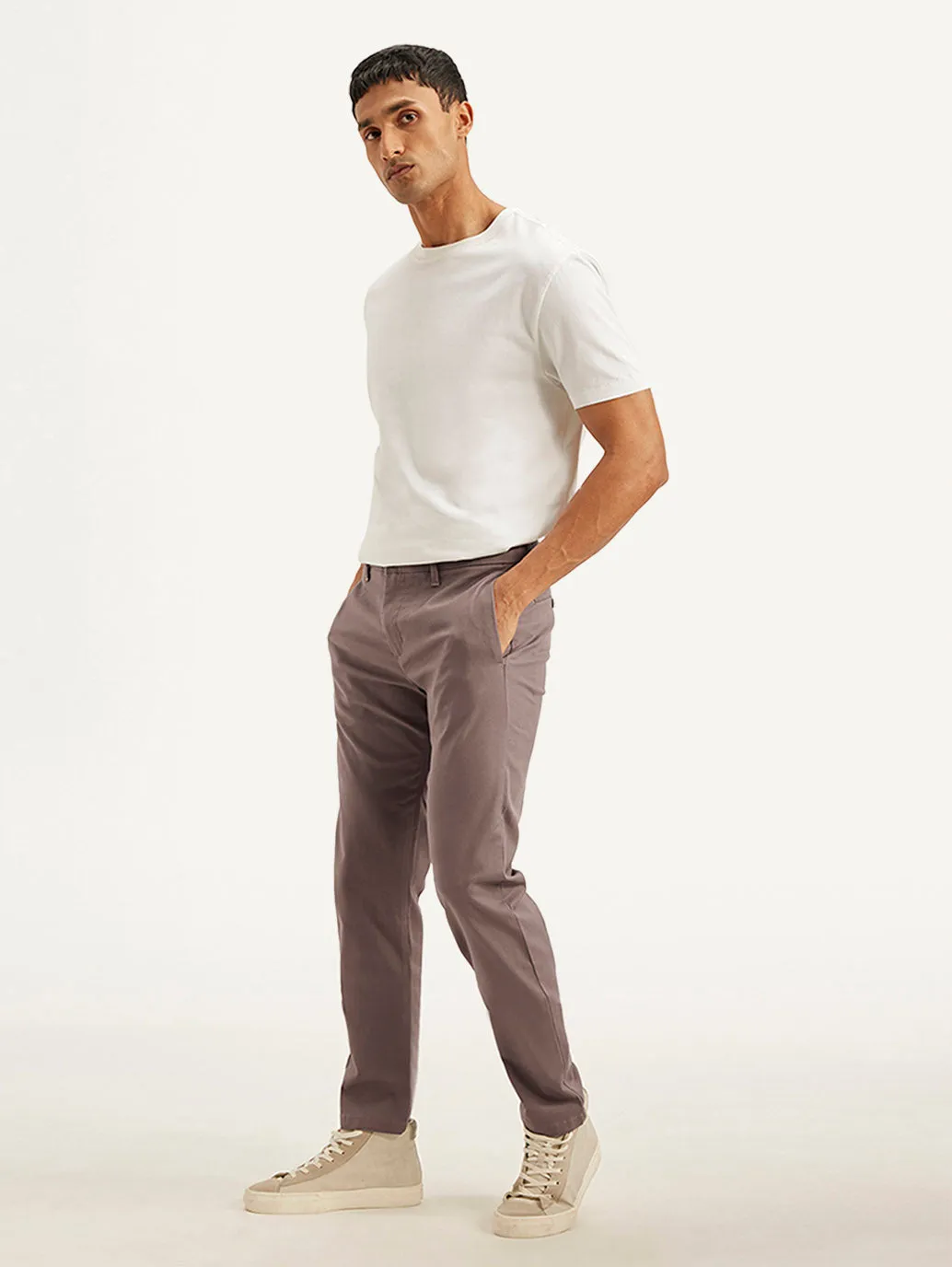 Men's Mauve Tapered Trousers