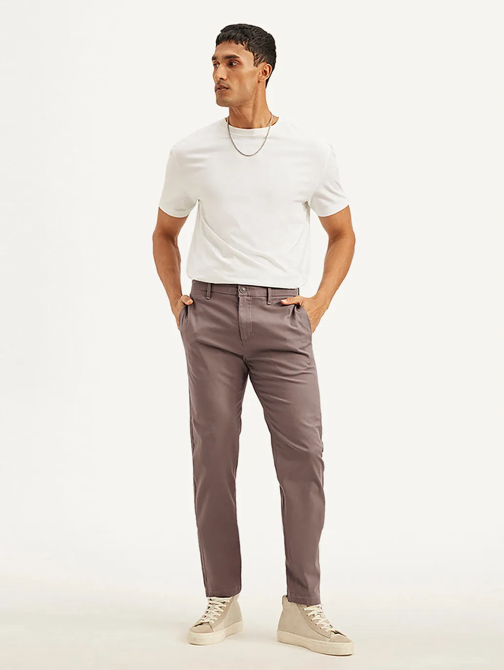 Men's Mauve Tapered Trousers