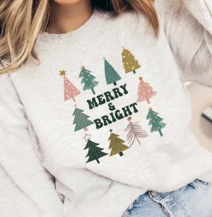Merry and Bright Tree Collage Wholesale Crewneck Sweatshirt
