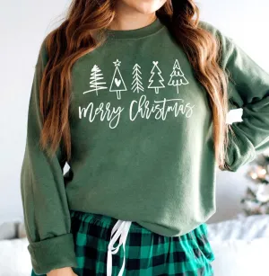Merry Christmas Doodle Trees Wholesale Crewneck Sweatshirt