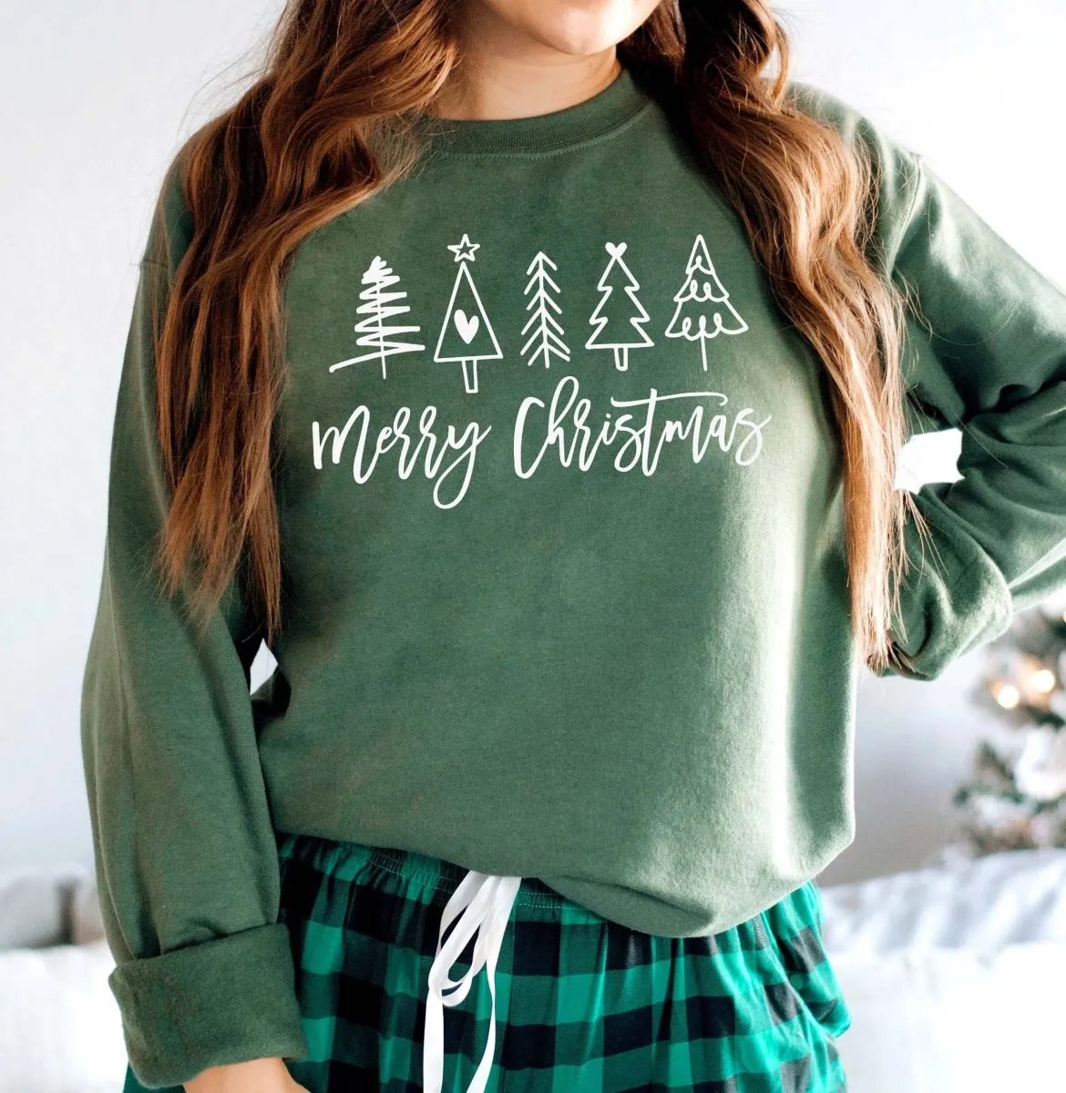 Merry Christmas Doodle Trees Wholesale Crewneck Sweatshirt