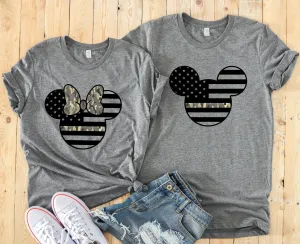 Minnie and Mickey Army Camouflaged Adult Shirts - Disney Couples - Military Matching Shirts - Armed Forces Stars and Stripes