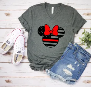 Minnie Mouse Firefighter Wife Shirt - Fire Fighter Love T Shirt - Firefighter Wife Red Line Stripe Heart Shirt