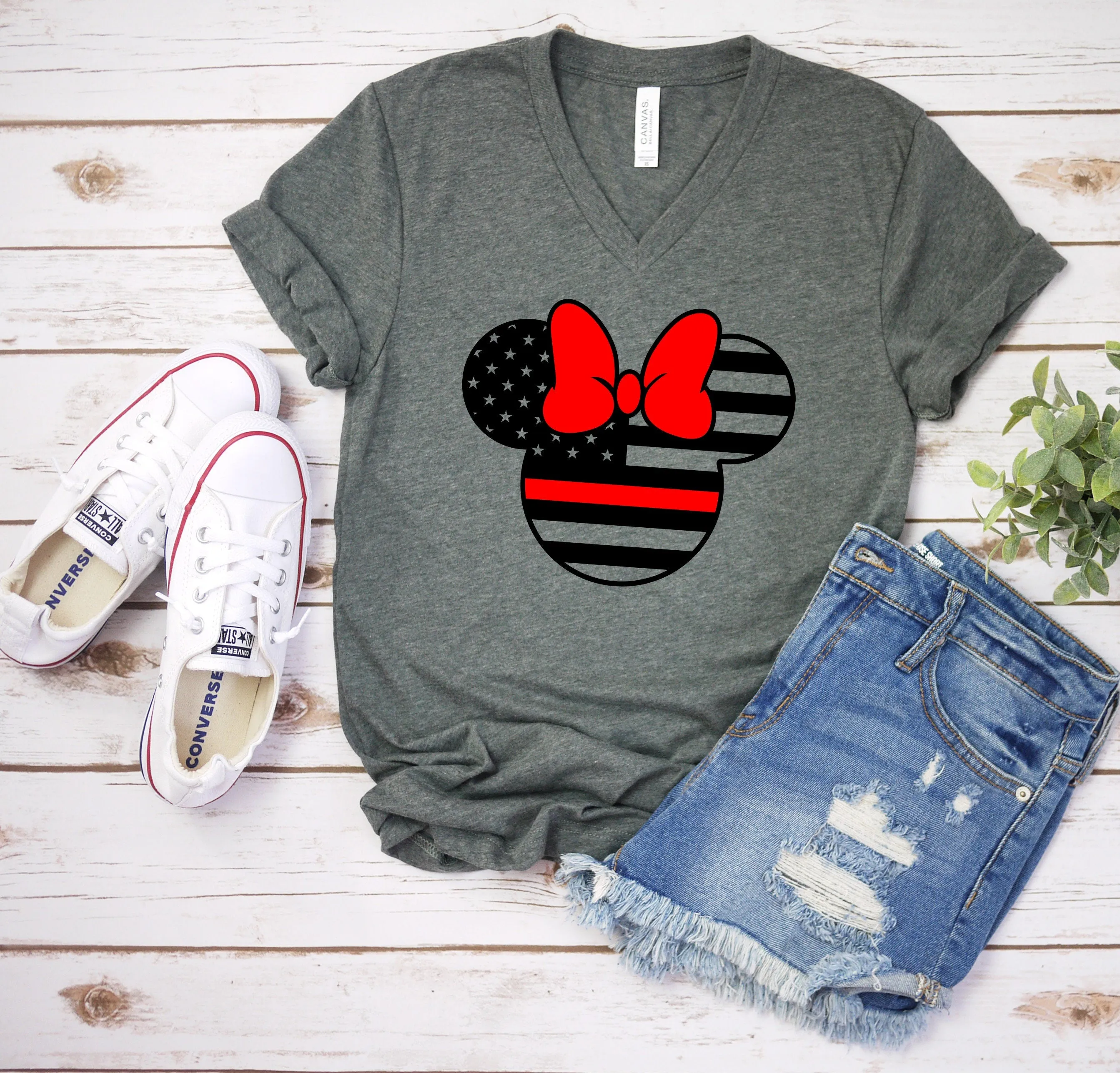 Minnie Mouse Firefighter Wife Shirt - Fire Fighter Love T Shirt - Firefighter Wife Red Line Stripe Heart Shirt