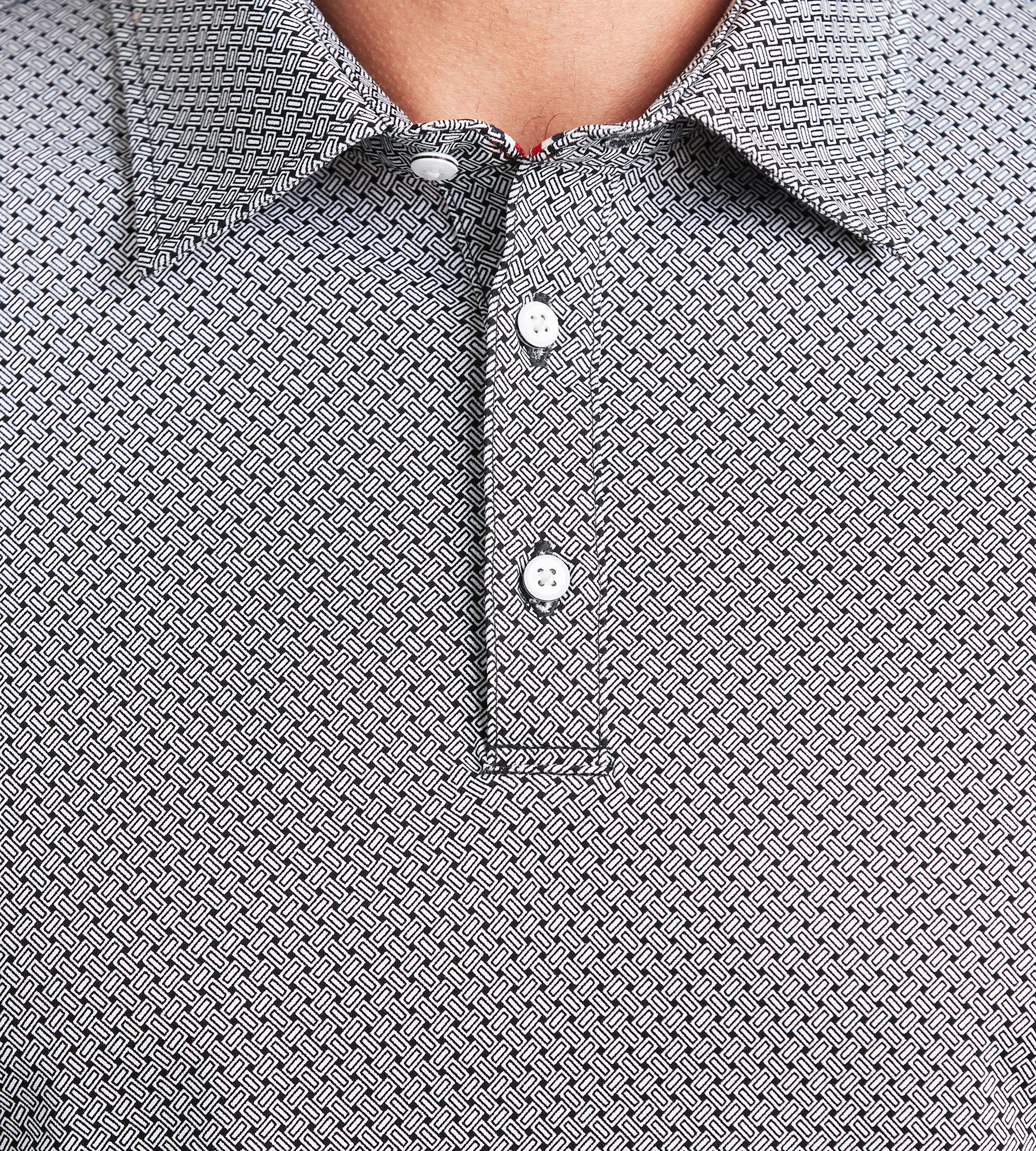 Modern Fit Short Sleeve Geo Pattern Structured Collar Polo