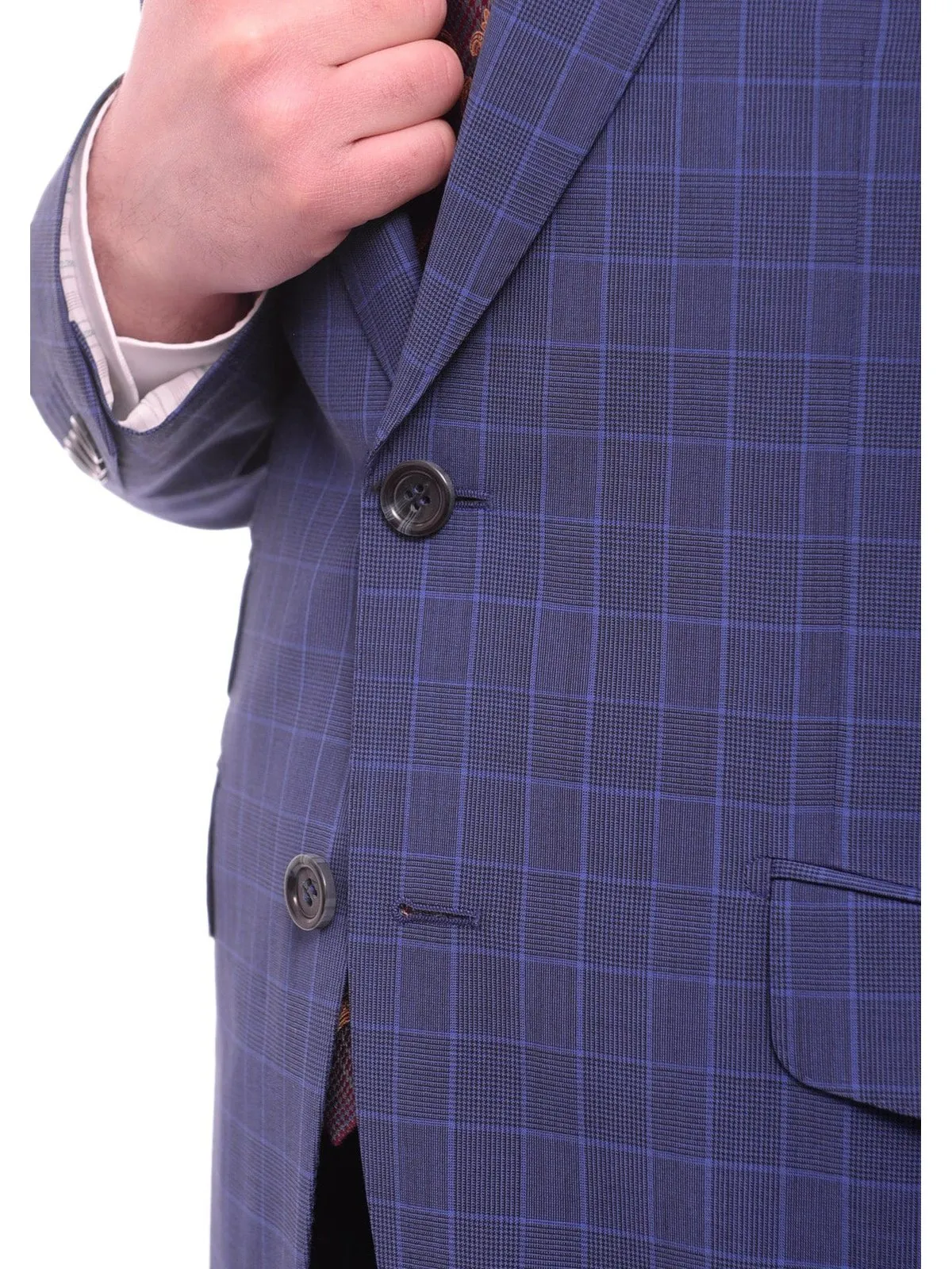 Napoli Slim Fit Blue Glen Plaid Half Canvassed Wool Suit Wide Peak Lapels