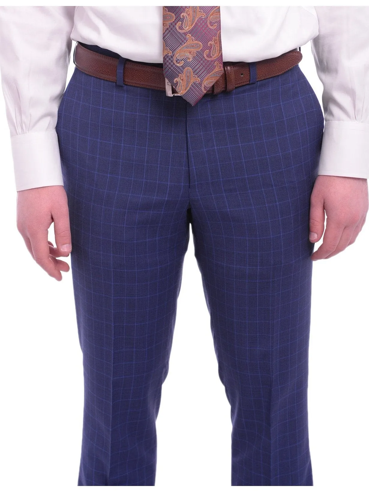 Napoli Slim Fit Blue Glen Plaid Half Canvassed Wool Suit Wide Peak Lapels