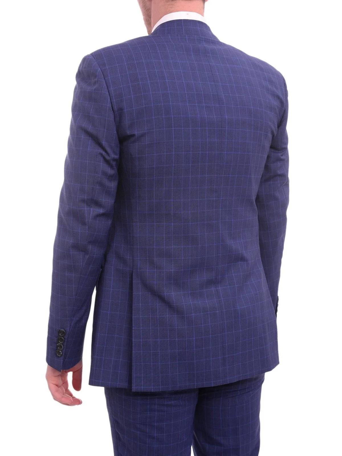 Napoli Slim Fit Blue Glen Plaid Half Canvassed Wool Suit Wide Peak Lapels