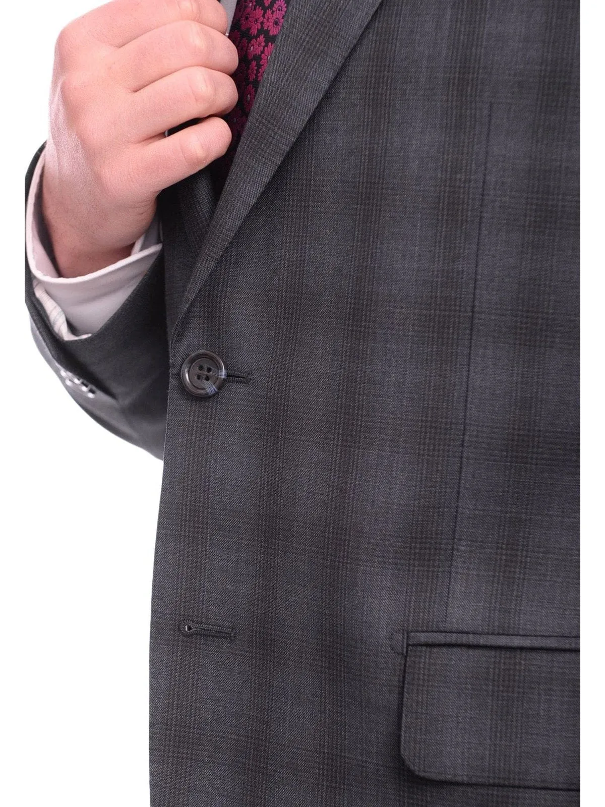 Napoli Slim Fit Navy Blue Glen Plaid Two Button Half Canvassed Reda Wool Suit