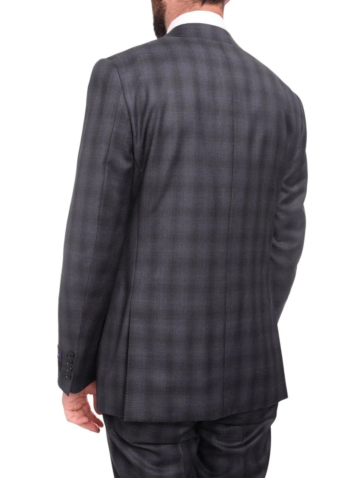 Napoli Slim Fit Navy Blue Glen Plaid Two Button Half Canvassed Reda Wool Suit